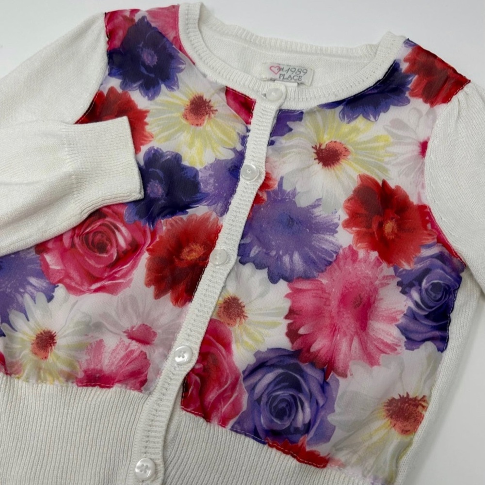 Est. 1989 Place Girls White/Red/Purple Floral Button Down‎ Sweater Size S/P 5/6